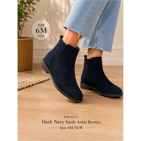 Style & Co. Shoes - Style & Co Garnerr Dark Navy Suede Ankle Booties Womens 6M‎ NEW